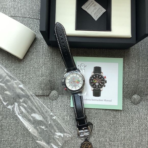 GEVRIL Men's GV2 Scuderia White Dial Black Leather Chronograph Date Watch, 45mm - Picture 3 of 13